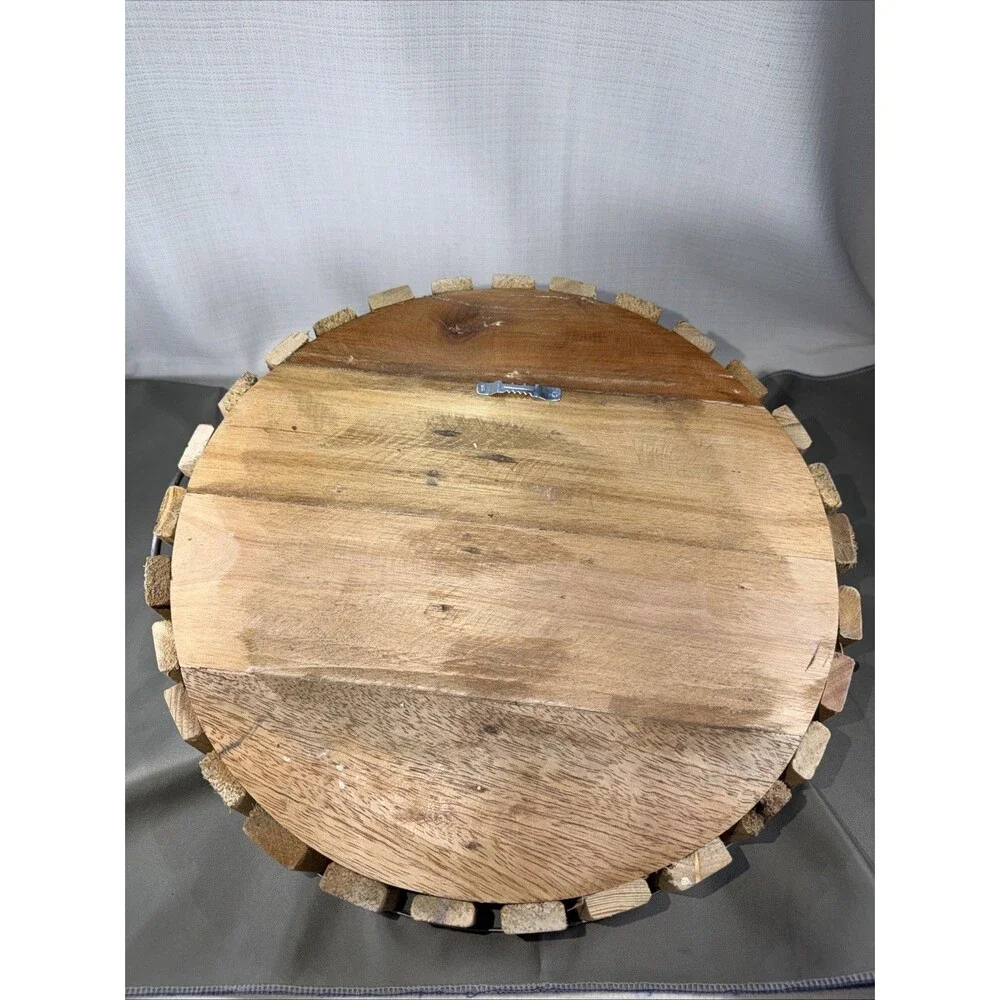 Farmhouse Greenwood Farmers Market Wood Slat Serving Tray Basket 13.5 Inch